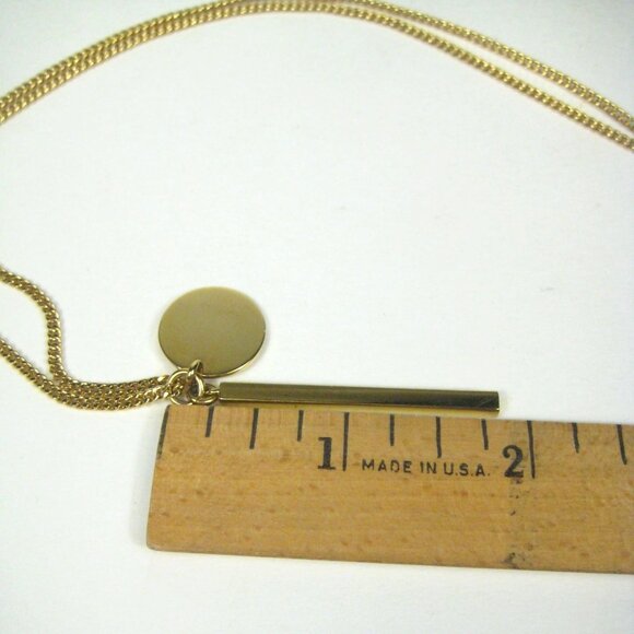 J.Crew Gold Tone Necklace Circle Bar Pendant Chain Modern Signed Geometric Charm - Picture 2 of 10